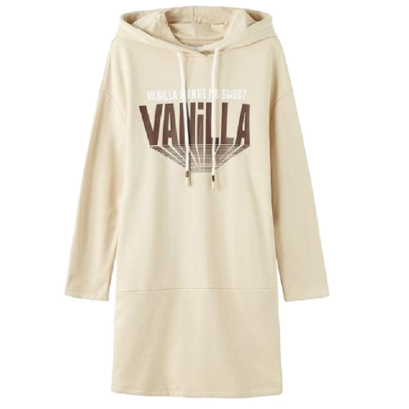 新款拉夏贝尔字母连帽卫衣裙韩版宽松中长款长袖套头女连衣裙女20013533