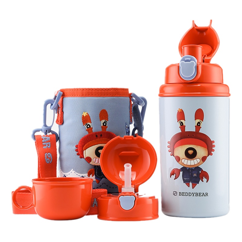 (私人定制)巨蟹座款杯具熊儿童保温杯带吸管儿童水杯316不锈钢内胆宝宝学饮杯儿童保温壶550mlBEDDYBEAR