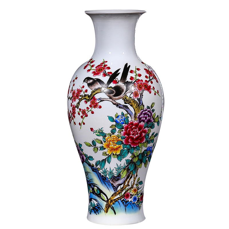 瓷物语工艺品摆中式花瓶件仿古现代新花插客厅家居装饰锦堂富贵鱼尾瓶送底座