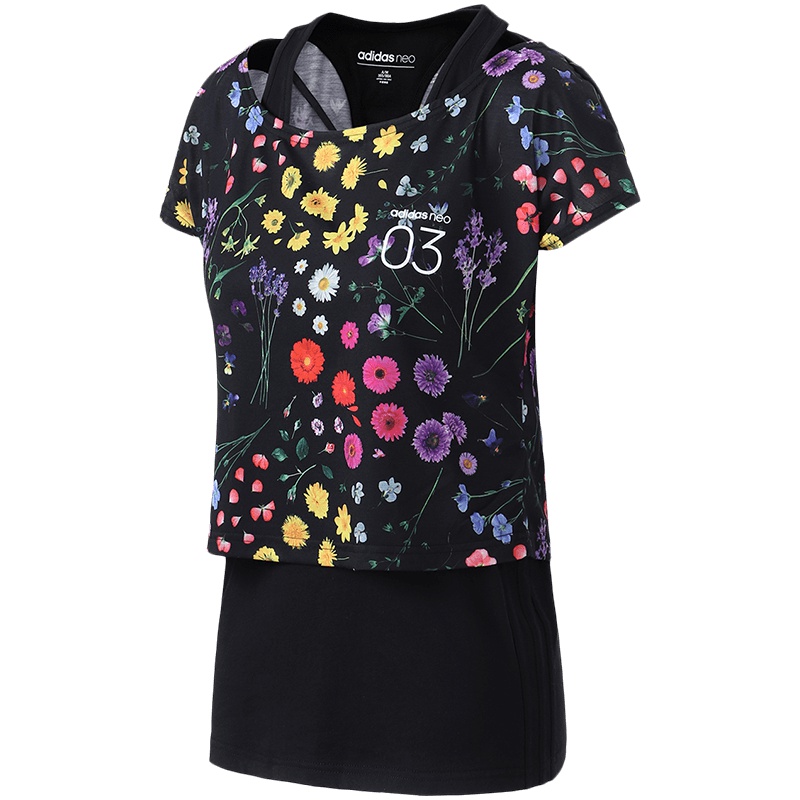 adidas阿迪达斯NEO女子休闲运动短袖T恤CW0590 L CW0590黑+白