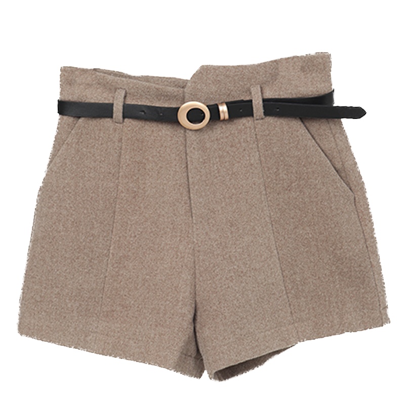 ENJOY'ME女装2019冬季新品通勤时尚配圆扣腰带腰头不规则加厚短裤