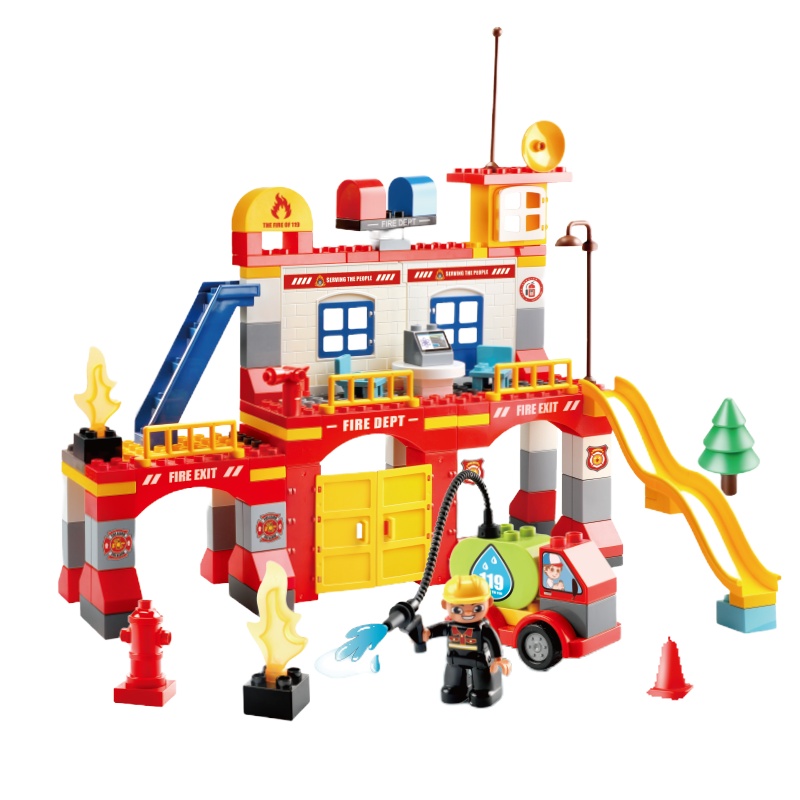 145颗粒消防局积木大颗粒警察局套装积木消防车系列儿童益智玩具男孩子3-6周岁1626-1