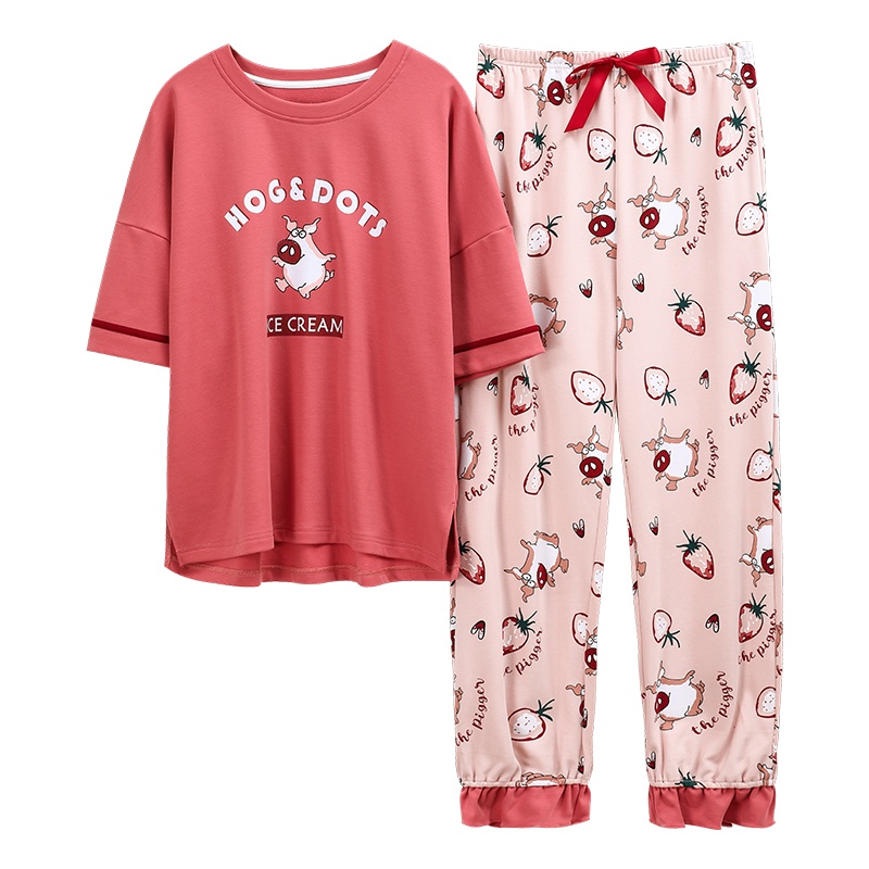 北极绒(Bejirog)新款新品睡衣女薄款短袖夏季两件套装舒适透气纯棉家居服