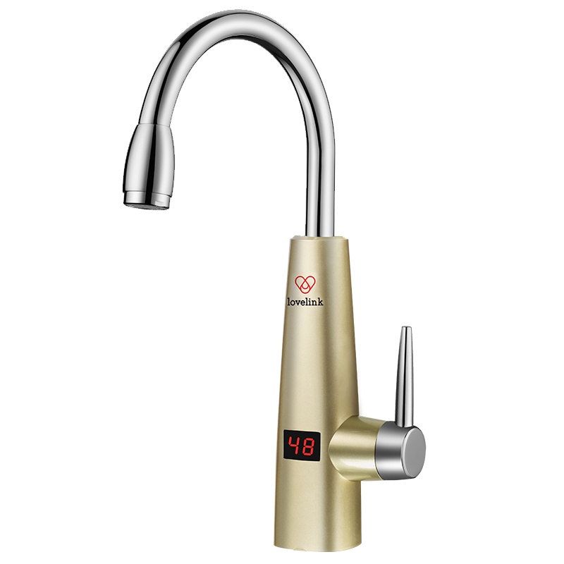 热恋(LoveLink)电热水龙头 纳米陶瓷加热 1秒速热小厨宝 即热式电热水器 S7X3香槟金+漏电保护插头两件套