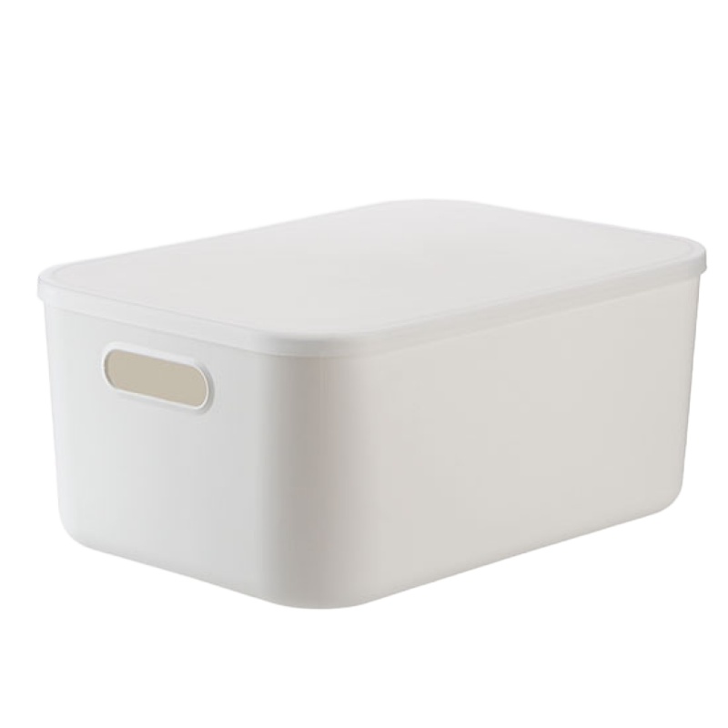 家用杂物储物盒办公室桌面收纳盒带盖防尘学生阿斯卡利(ASCARI)宿舍整理盒子 高款-中号白色