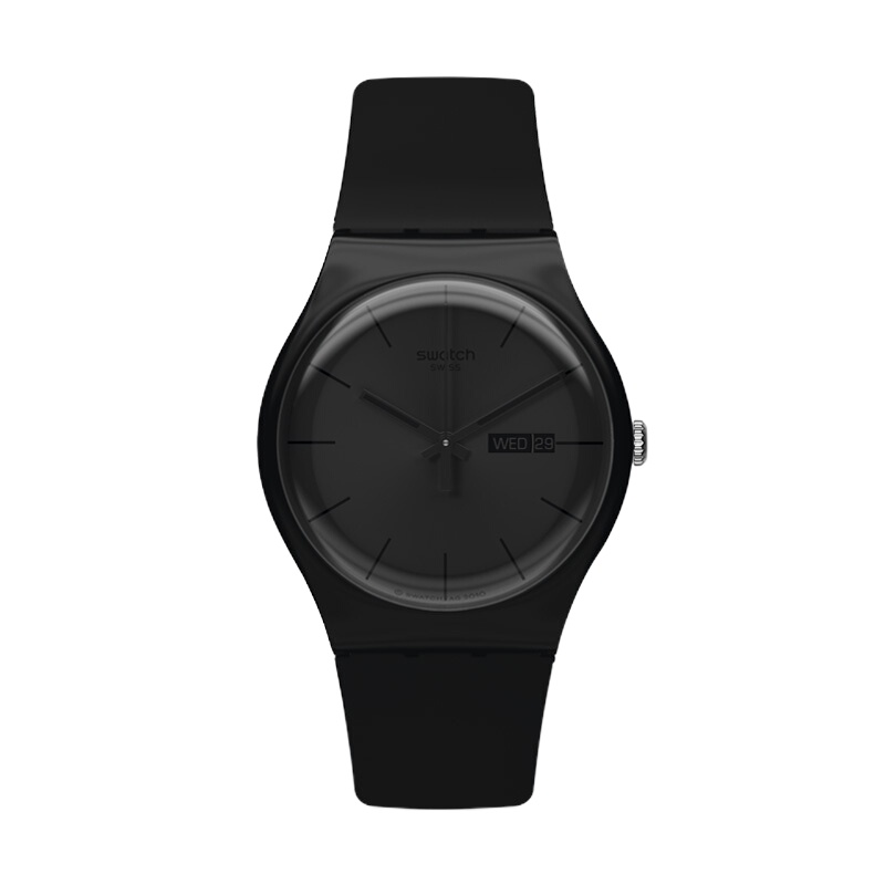 Swatch斯沃琪瑞士腕表 原创系列 玄黑赛夜运动潮流石英男女表SUOB702