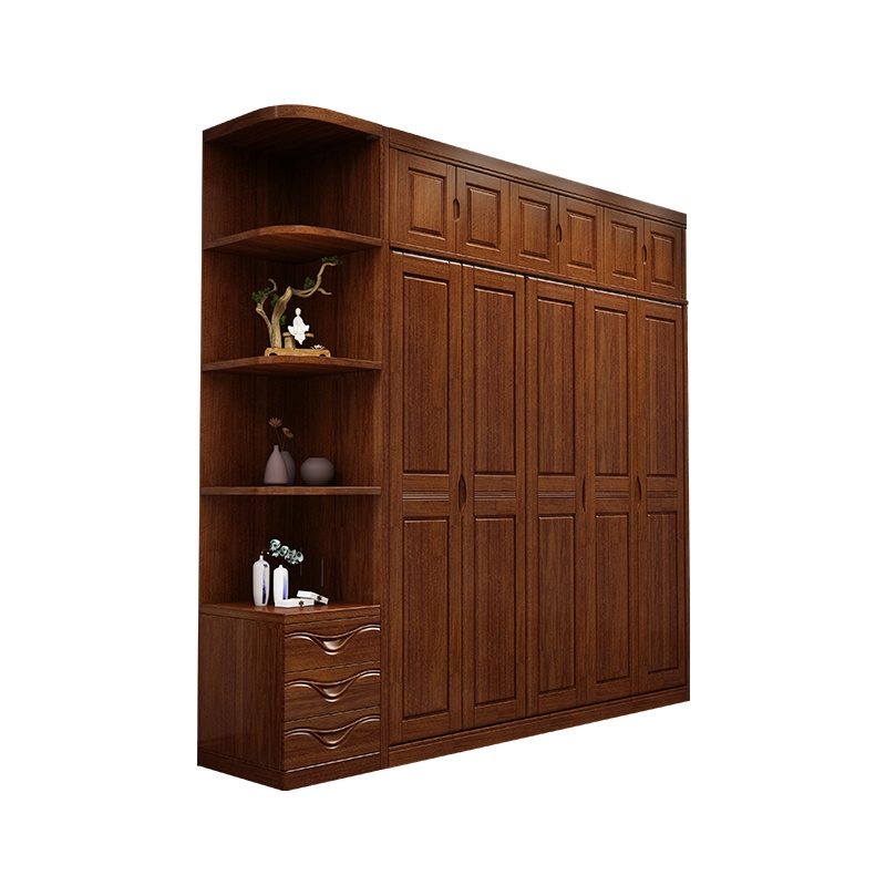 月影梳桐特价胡桃木衣柜实木对开门四门现代中式卧室大空间私人组装衣橱