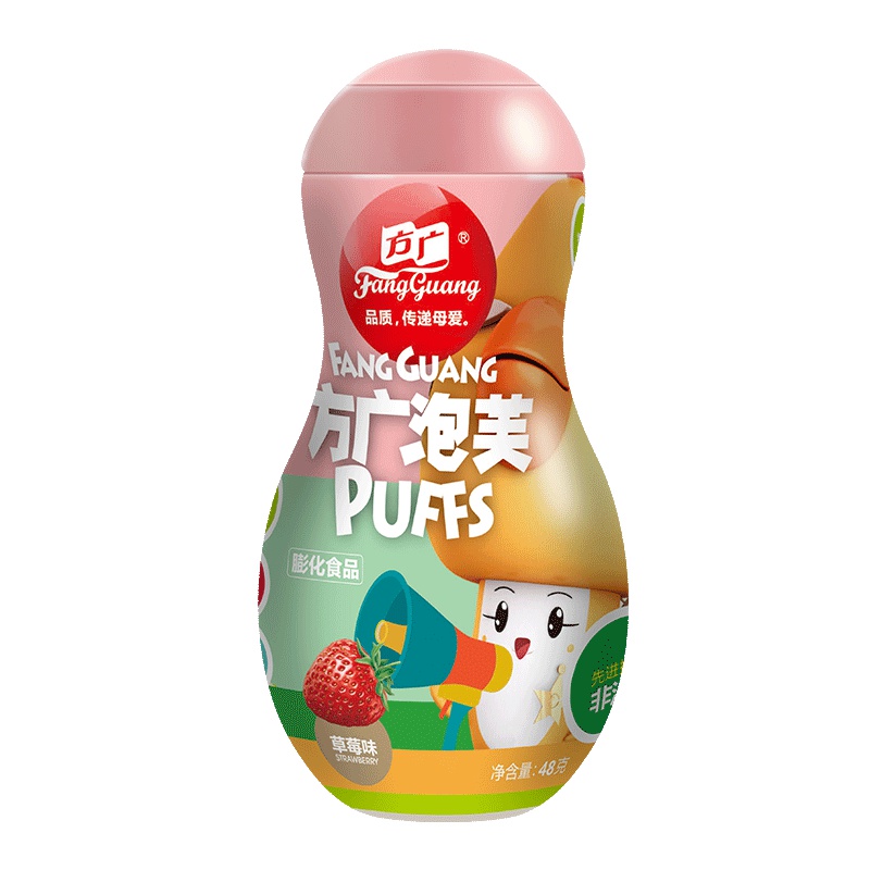 方广 儿童零食 饼干 奶豆 溶豆 草莓味泡芙48g/罐装