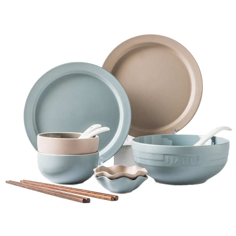 亿嘉 IJARL 创意美式乡村风陶瓷餐具套装碗盘碗筷子勺碟套装家用碗具送礼 曼哈顿 12件套