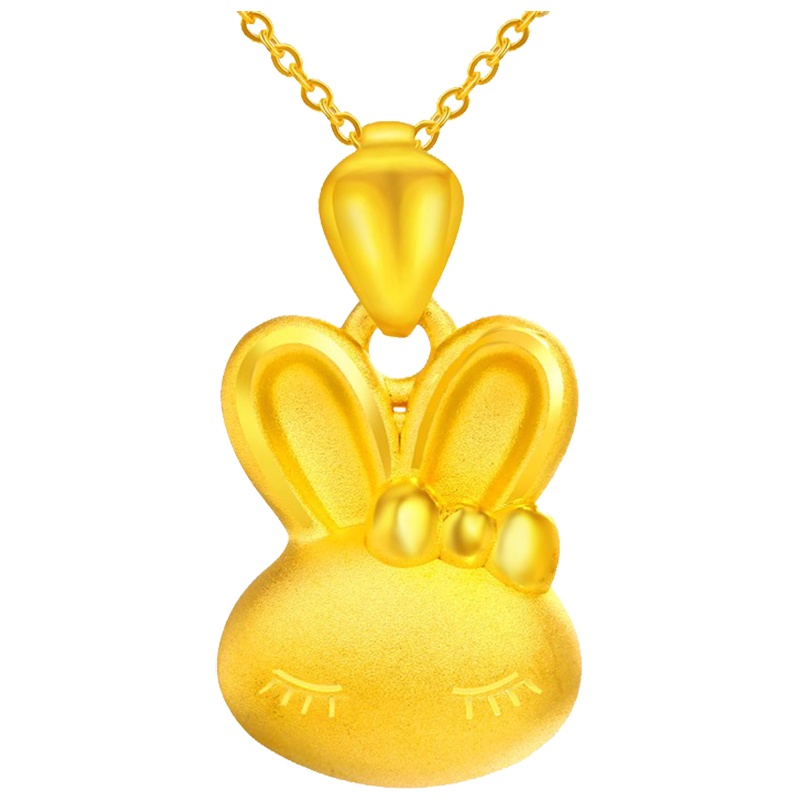 翠绿 黄金吊坠 可爱小兔子3D硬金足金999项坠 约2.0-2.1克 A08000040065