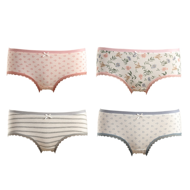 歌瑞尔新款时尚甜美可爱性感舒适女士中腰平角内裤组合BWM18031