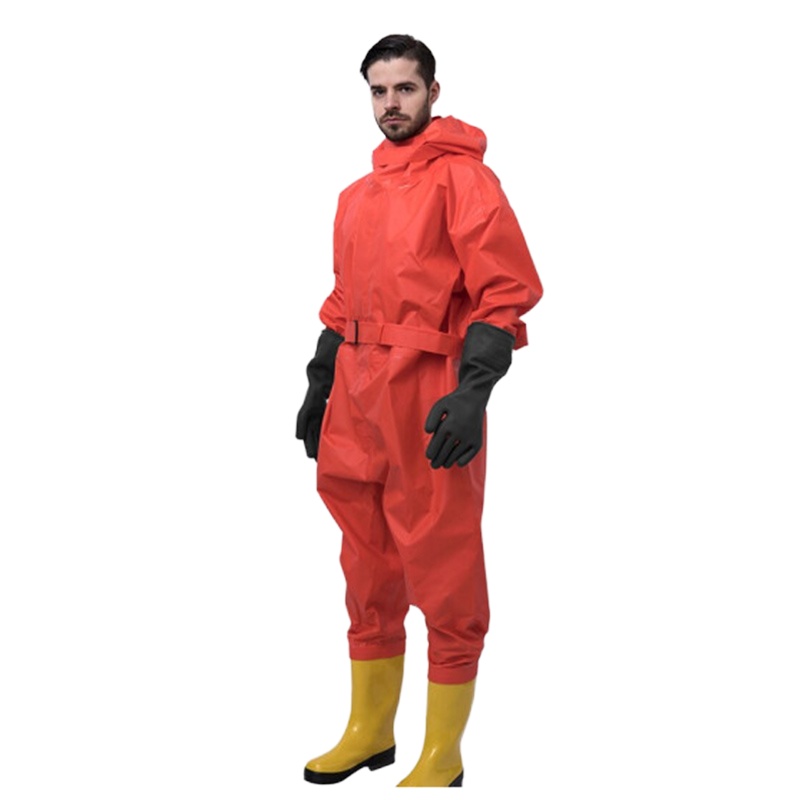 企购优品连体防化服防喷溅爆燃电弧静电防化服阻燃防化防电弧带帽连体服(含手套+鞋)