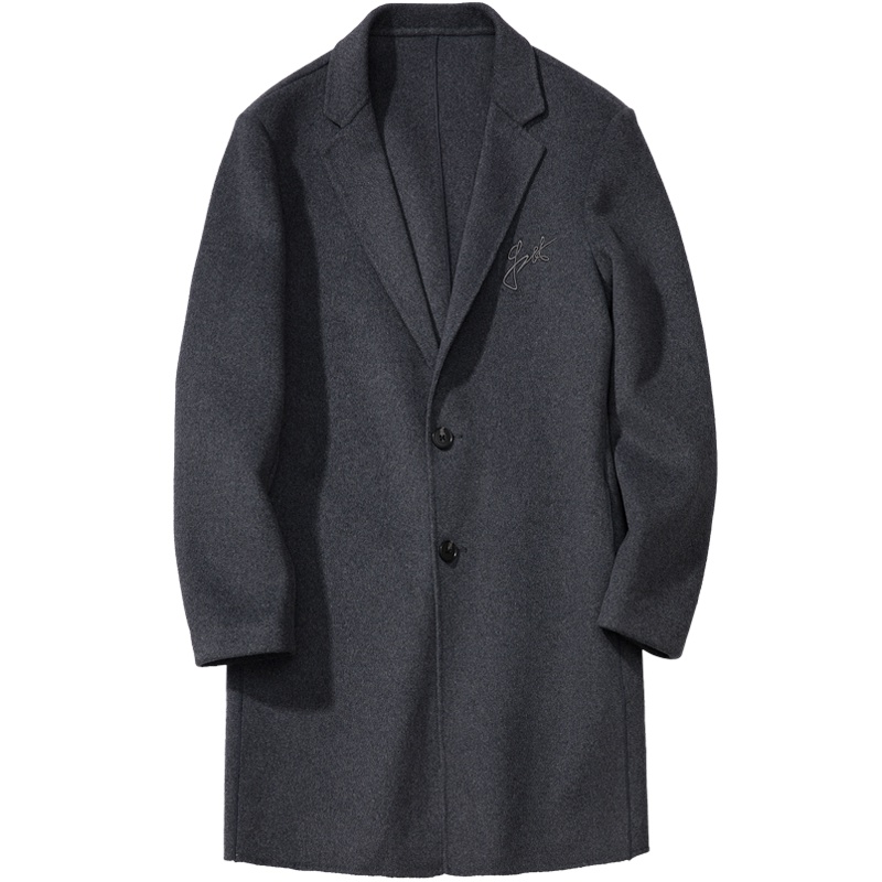 千纸鹤男装双面呢大衣男2018新款青年商务修身中长款外套男69009