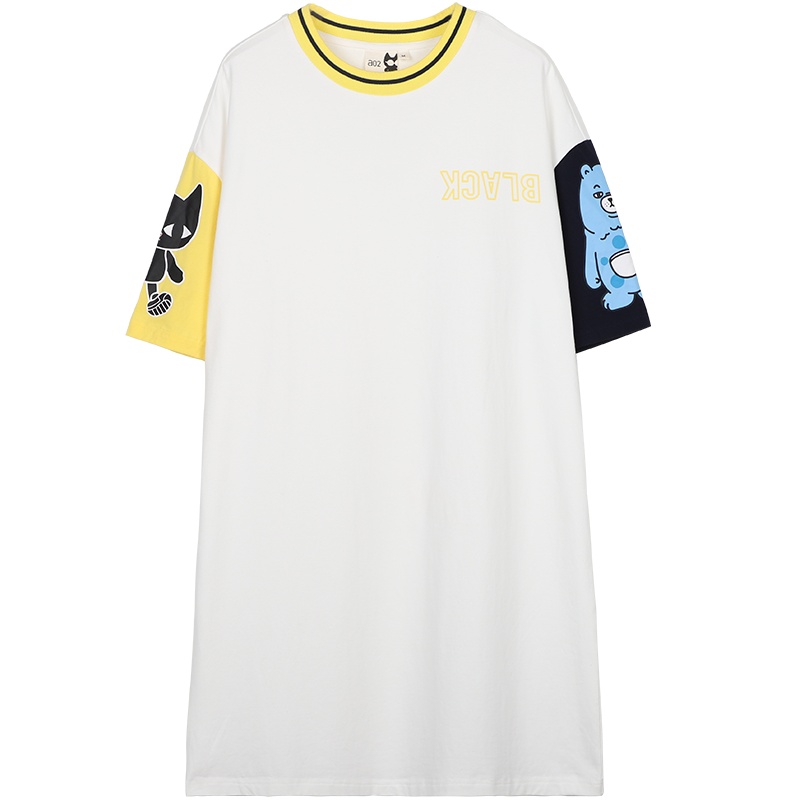 a02新款2020玩趣卡通印花撞色T恤裙宽松连衣裙女DTV2C0501DR