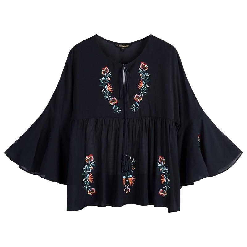 拉夏贝尔新款女装夏装两件套气质上衣韩版宽松吊带短袖蕾丝衫_15 S 藏青