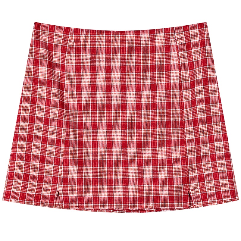 【新款】妖精的口袋格纹包臀半身裙女2020夏季开叉显瘦高腰短裙子