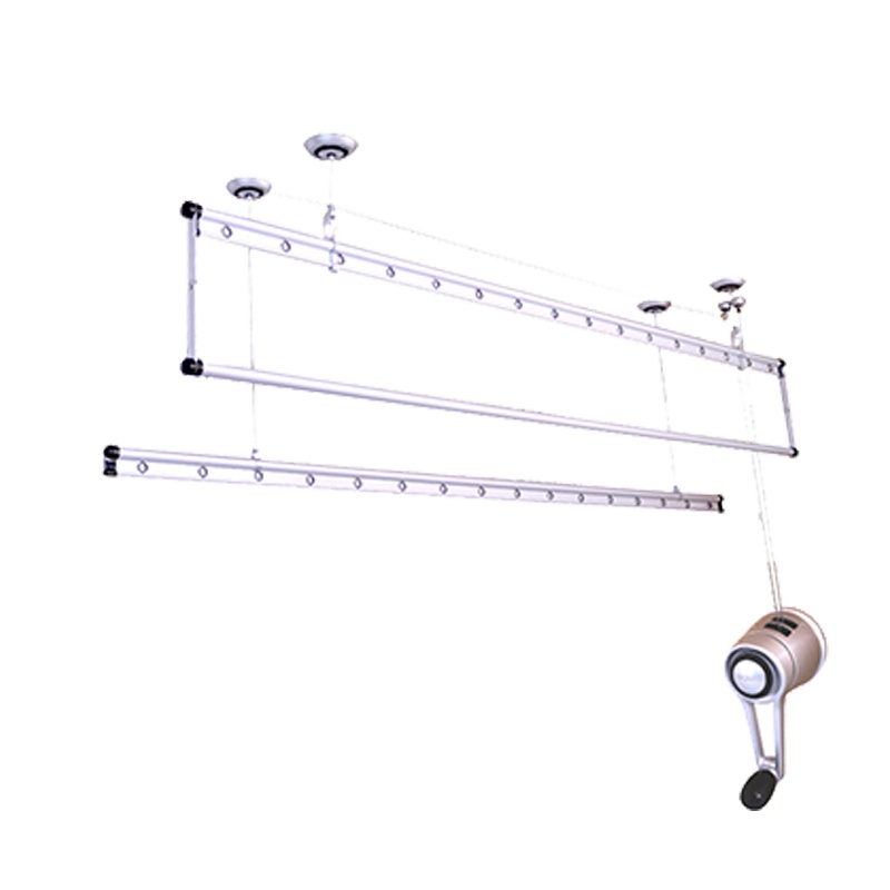 好太太（Hotata）家用多功能晾衣架升降手摇式加厚三杆式阳台晒被晾晒衣架 银色升级三杆+16个铝合金衣架+上门安装