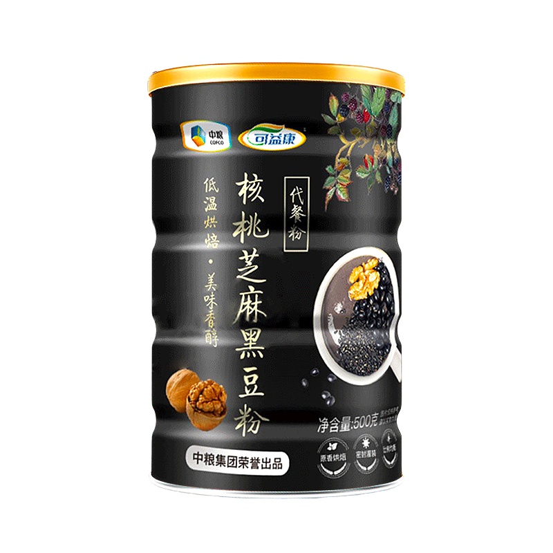 中粮可益康核桃芝麻黑豆粉500g/罐黑芝麻糊代餐现磨黑米即食营养早餐粥熟