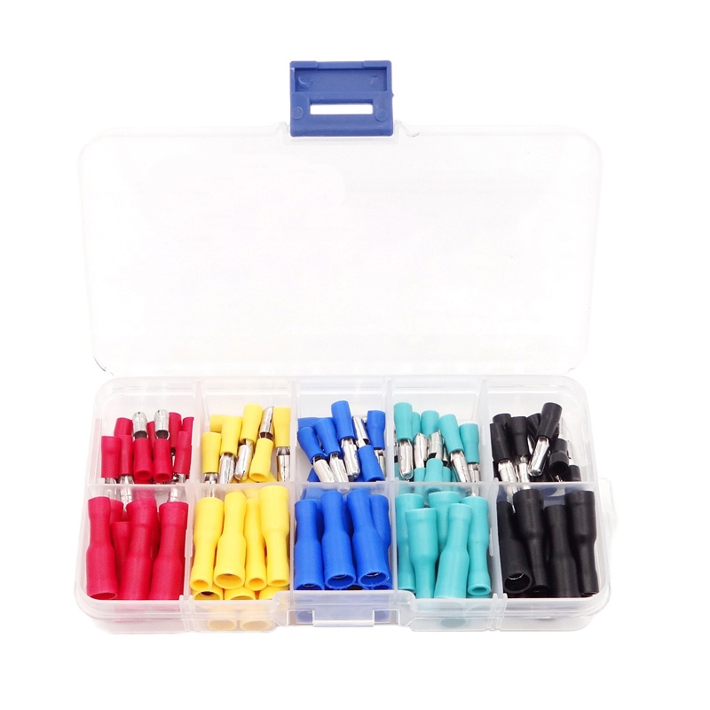 L10433 盒装五色对接端子彩色电线对接头公母对插冷压接线端子 五色绝缘端子 50套