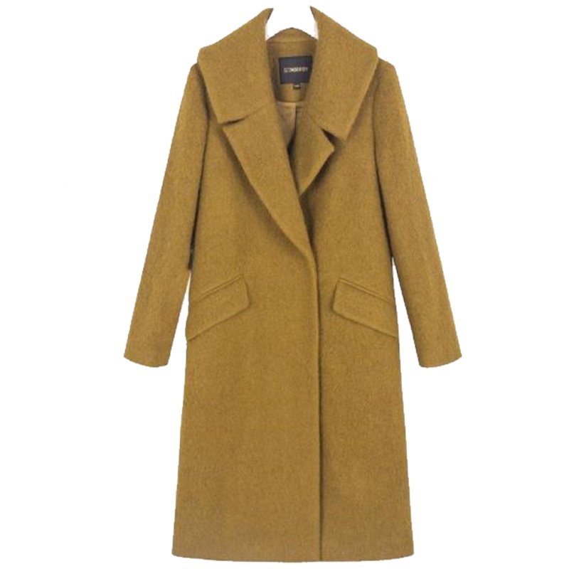 拉夏贝尔7m冬新款韩版通勤宽松加厚毛呢外套A摆长款呢大衣女70009398