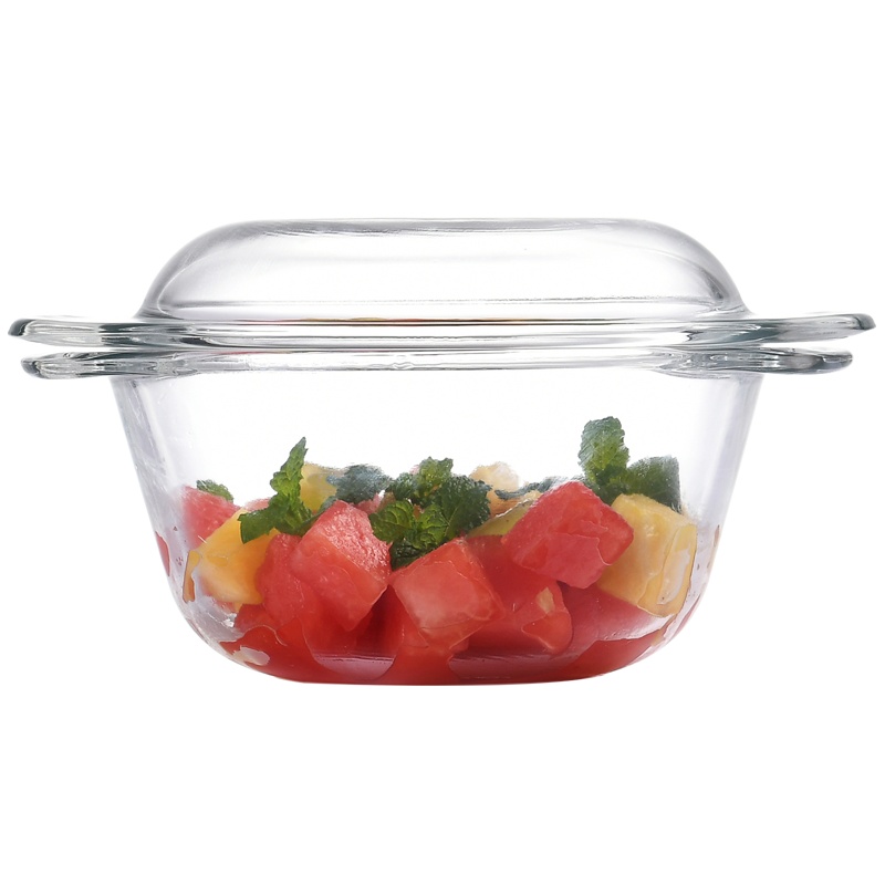 喜碧耐热玻璃透明大号带盖家用双耳煲1L两只装