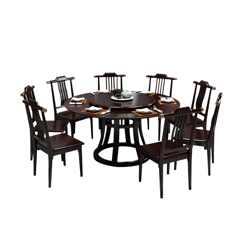 月影梳桐新中式餐桌椅组合现代全实木旋转盘圆桌面餐厅家具家用小户型
