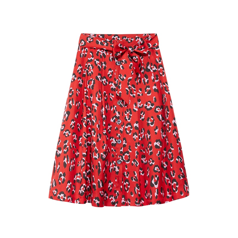 鄂尔多斯 | ERDOS[摇滚豹纹系列]春夏真丝单排扣斜纹女士半身裙