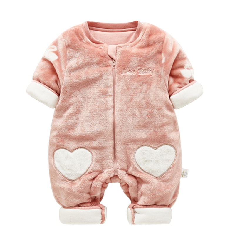 优简秋冬婴儿天鹅绒加厚连体衣新生儿衣服秋冬季外服衣服外出服拉链按扣设计儿童棉服