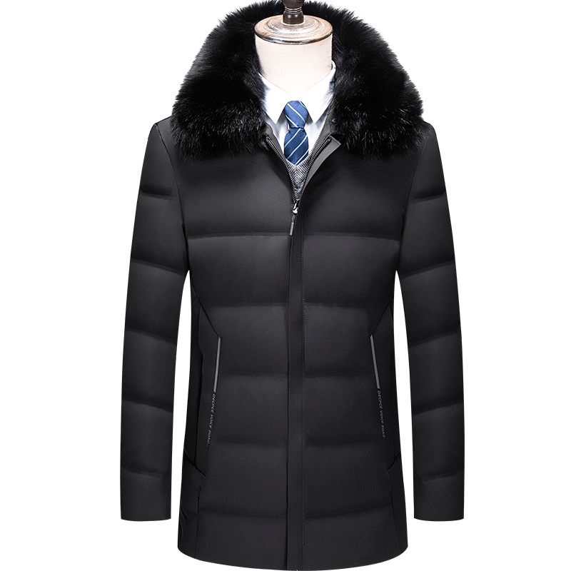 雅鹿男装冬季新款男士爸爸装中长款貉子毛翻领加厚保暖羽绒服18080983