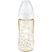 NUK宽口径PPSU彩色奶瓶300ml配防胀气奶嘴6-18个月硅胶M(圆点款)