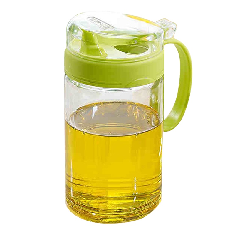 茶花油壶玻璃防漏厨房用品塑料油罐酱油瓶醋瓶醋壶小号450ML油瓶 湖蓝色 450ML玻璃瓶身