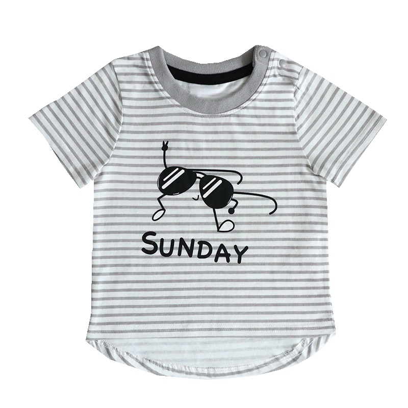 安笛贝乐男童短袖t恤新款夏装半袖韩版儿童纯棉圆领白色条纹体恤潮宝宝上衣80-120cm