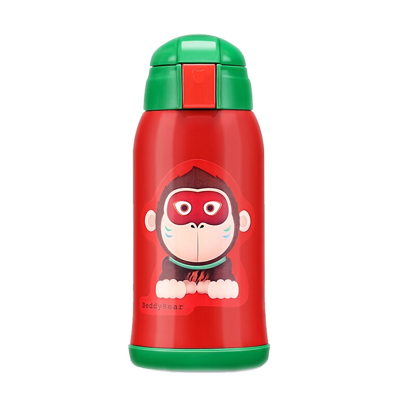 杯具熊 beddybear 母婴幼儿童 316不锈钢大容量两盖保温壶便携式背带宝宝水杯直饮吸管两用杯学饮杯经典款-猴子