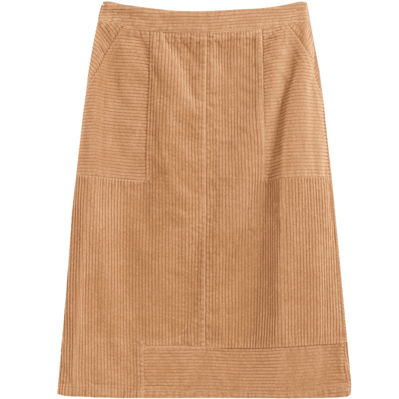 茵曼秋冬文艺复古纯色半身裙高腰灯芯绒中裙女不规则坑条直筒裙子