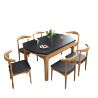 怡红院 餐桌 火烧石餐桌椅组合北欧简约现代圆桌家用可伸缩全实木餐桌