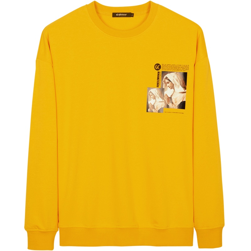 千纸鹤男装色宽松圆领卫衣2020春季新款不规则印花欧美潮上衣15225