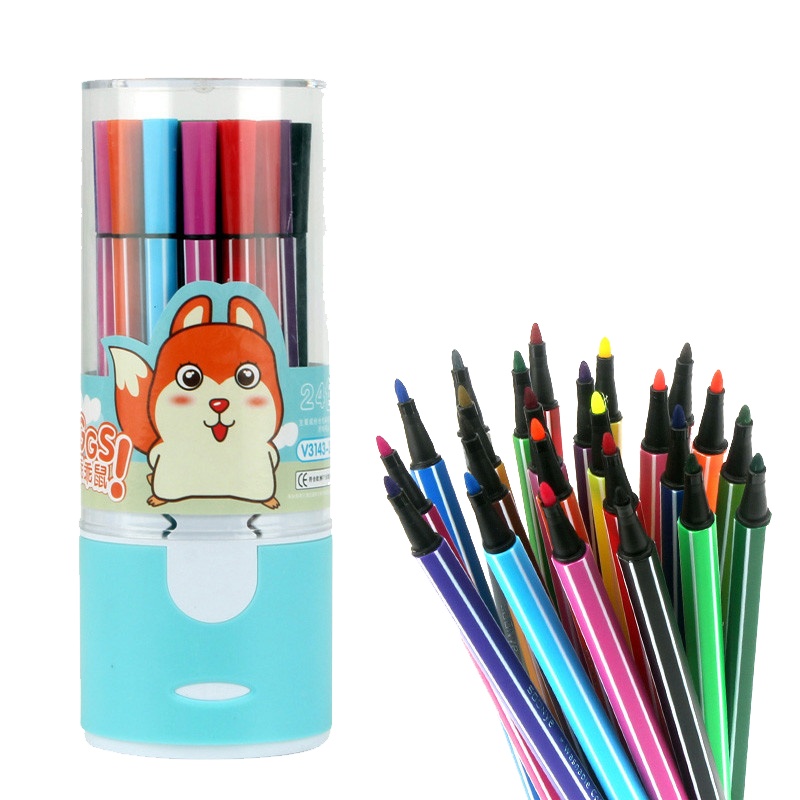 众叶(SOONye)V3143儿童水彩笔套装 24色装 幼儿园可水洗彩笔 彩色画笔 涂鸦笔彩色美术绘画笔笔类外壳颜色随机