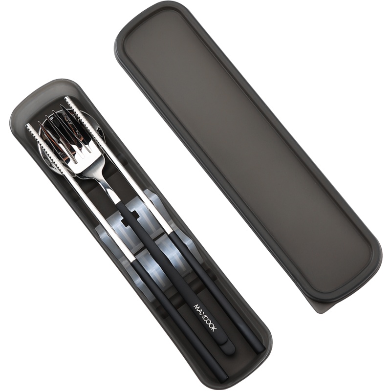 美厨 304不锈钢筷子勺子叉子餐具套装 创意便携式筷勺叉四件套黑色 MCGC095
