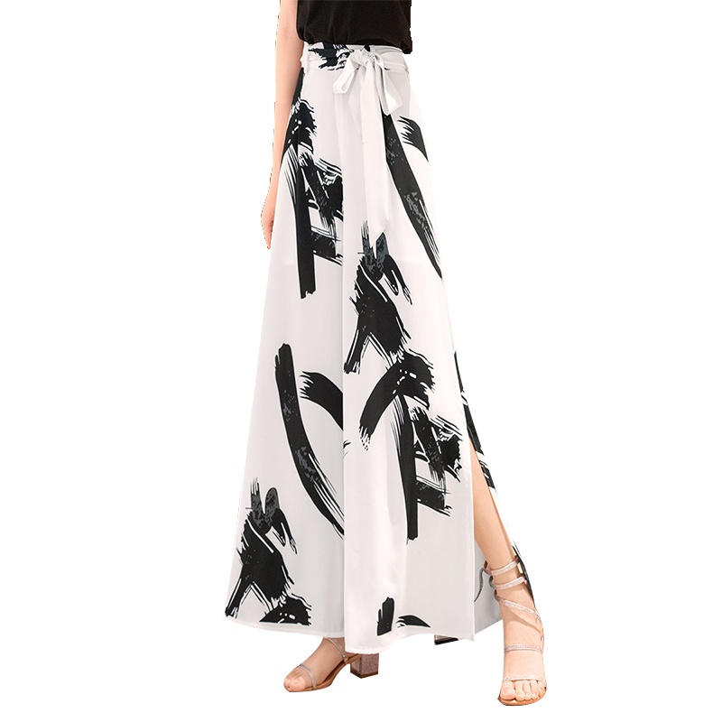 丝柏舍2020春夏女时尚休闲高腰雪纺开叉长款阔腿裤S01Q0579K