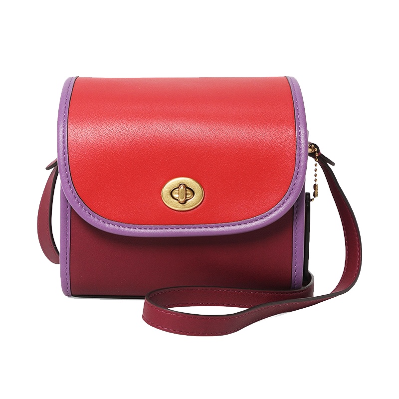 自营 新品 蔻驰 COACH 女士专柜款皮革单肩斜挎包红色拼色迷你158 B4QA3欧美时尚
