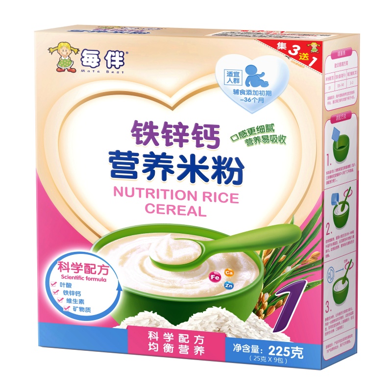 每伴铁锌钙营养米粉225克