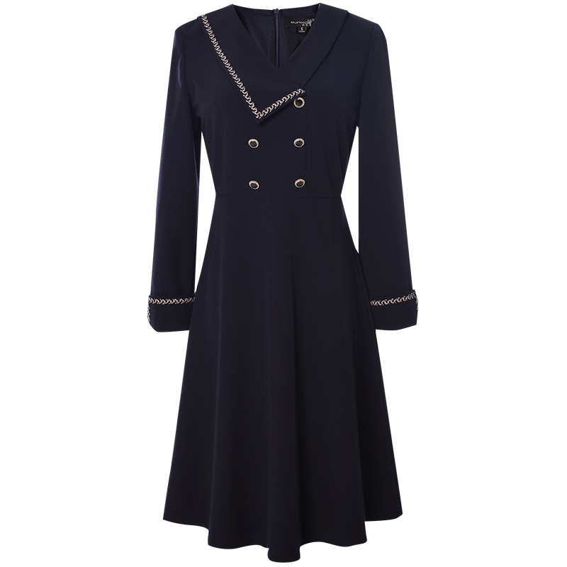 欧昵雪设计感法式小众V领收腰修身显瘦连衣裙女气质