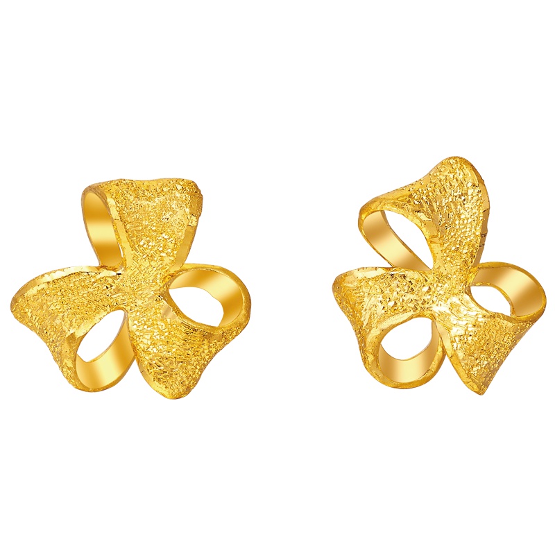 周大福珠宝首饰三瓣花足金黄金耳钉计价F161074