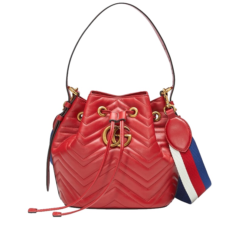 [海外直邮]GUCCI 古驰女包Marmont系列红色绗缝牛皮水桶包单肩包斜挎包476674 D8GET 8227
