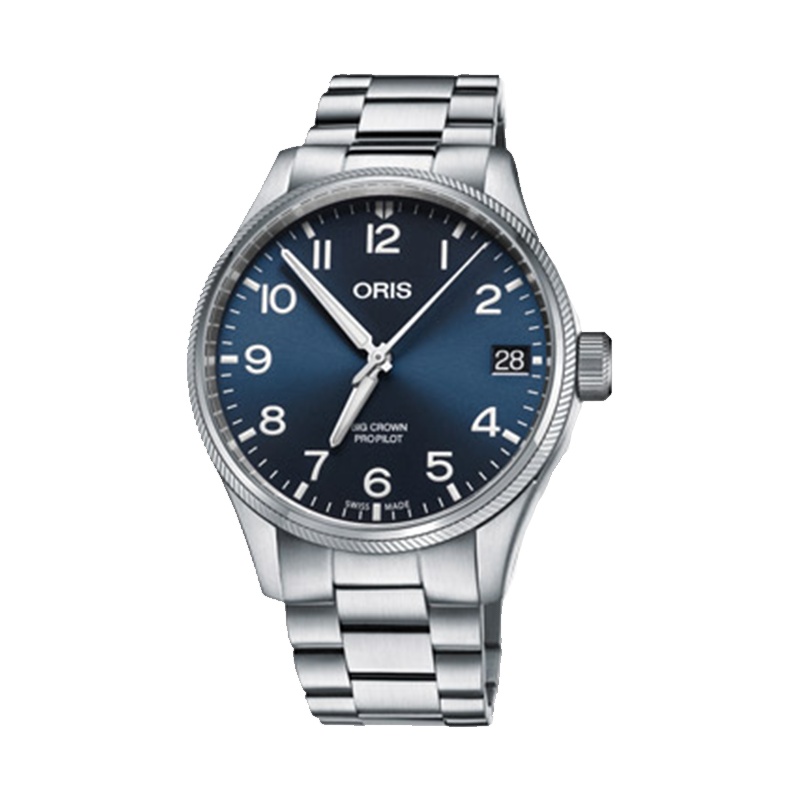 ORIS豪利时瑞士手表航空系列飞行员日历灰盘钢带瑞士男士自动机械腕表75176974065MB