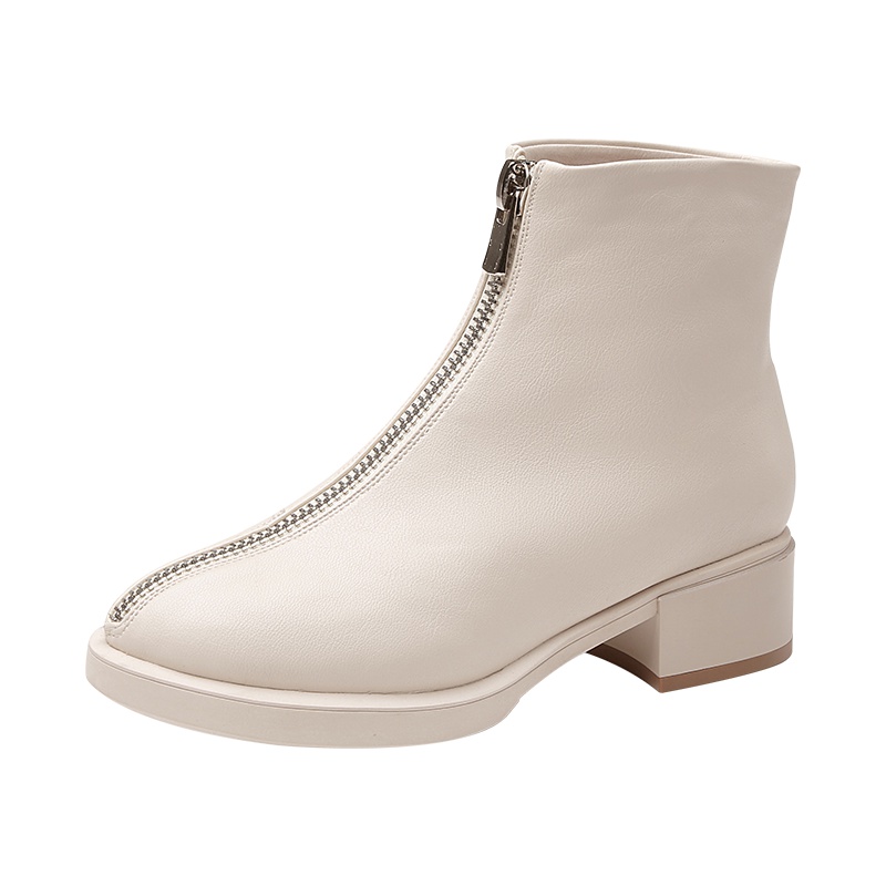 PLAYBOY/花花公子秋冬加绒纯色休闲通勤前拉链设计圆头粗跟时尚网红马丁机车靴女G13199258