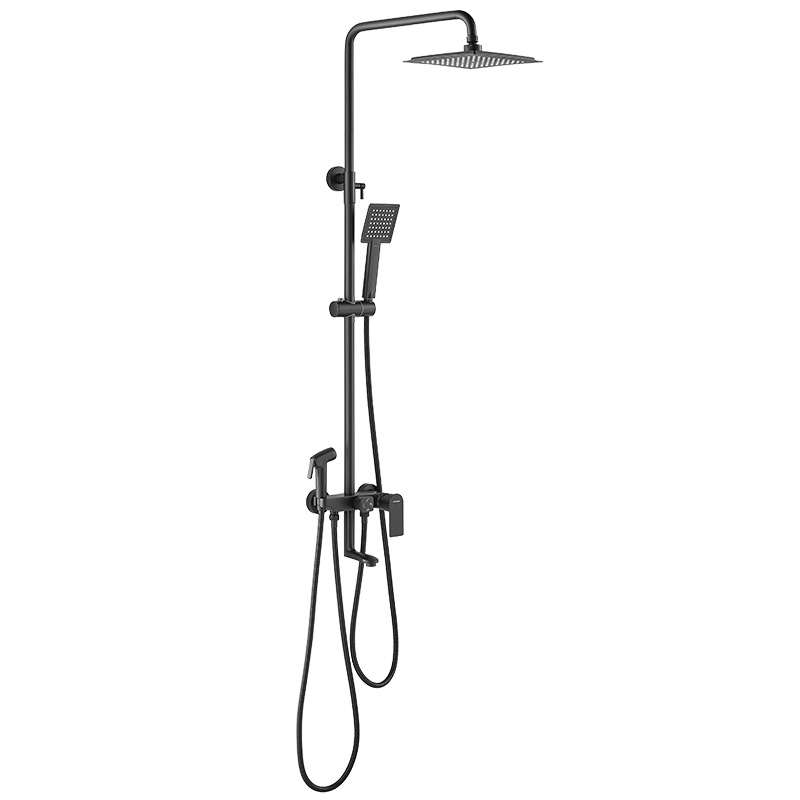 法恩莎卫浴淋浴花洒龙头套装精铜雅黑可升降方形大顶喷带增压喷枪FE07017MB