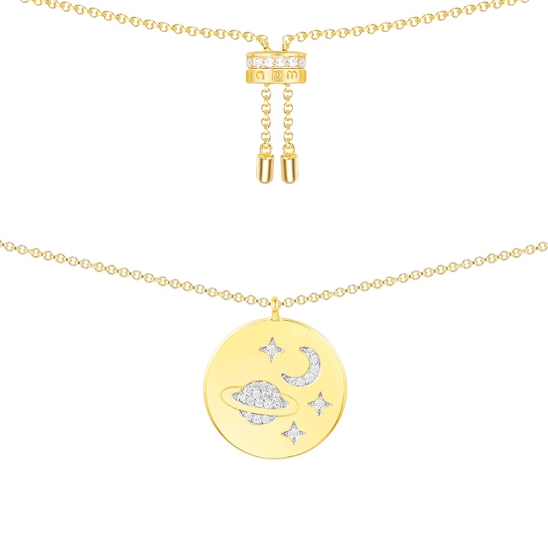 apm MONACO银河系项链复古时尚星月星球圆牌925银吊坠锁骨颈链男女通用饰品AC3873OXY