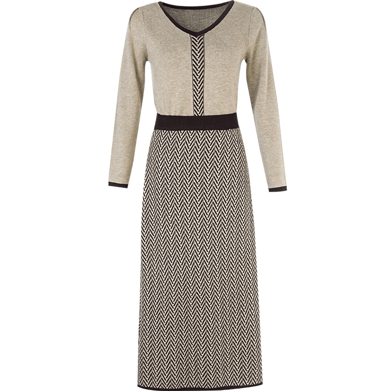 晚白2021春季新品通勤两件套V领针织衫高腰A字半裙时尚套装女