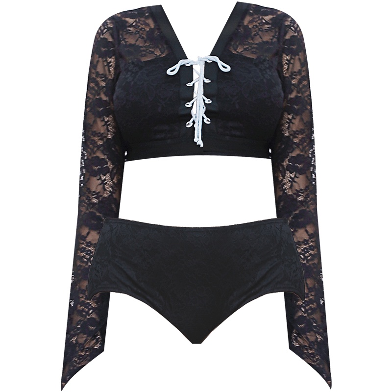 OOK分体裙式泳衣女保守遮肚显瘦游泳衣大胸聚拢性感大码泳装新款 黑色